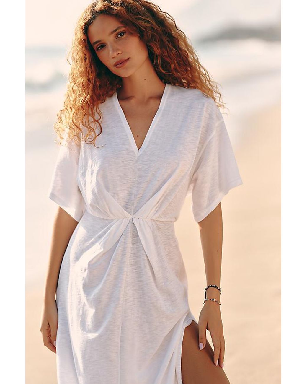 Celandine White Long-Sleeve Ruched Maxi Dress