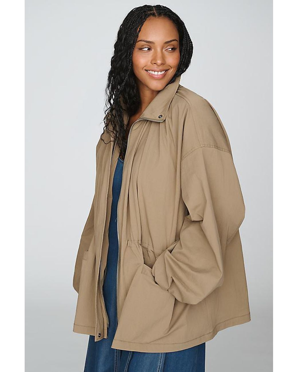 By Anthropologie Natural Funnel-Neck Cinched Jacket