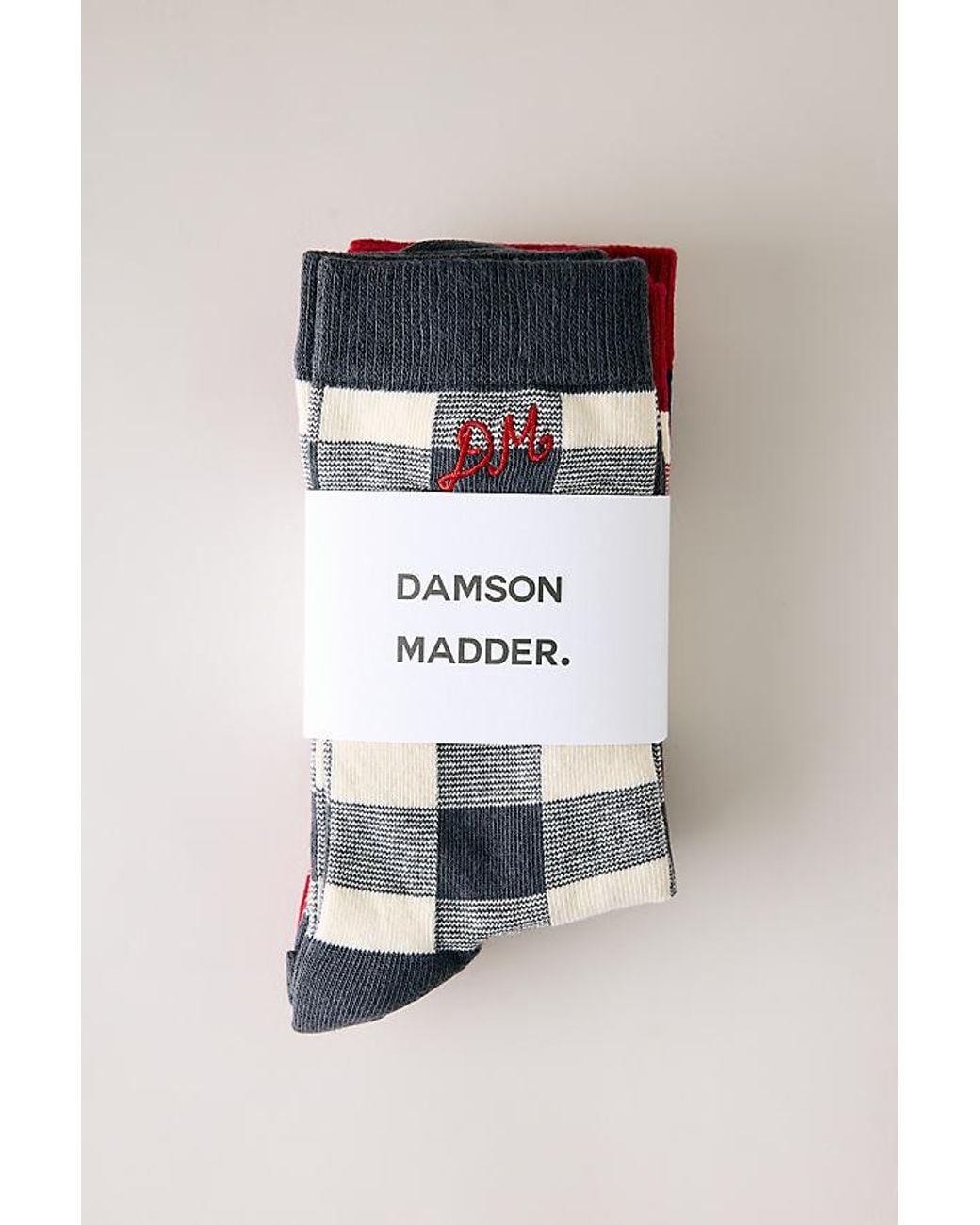 Damson Madder Red Mixed Gingham Socks, 3 Pack