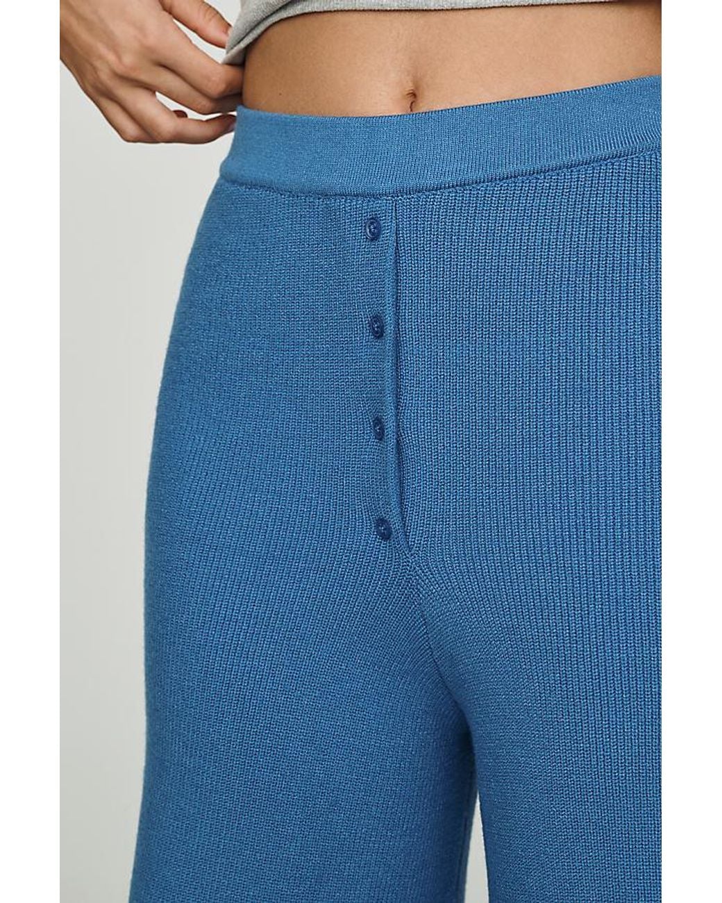 Daily Practice Blue Knit Wide-Leg Trousers