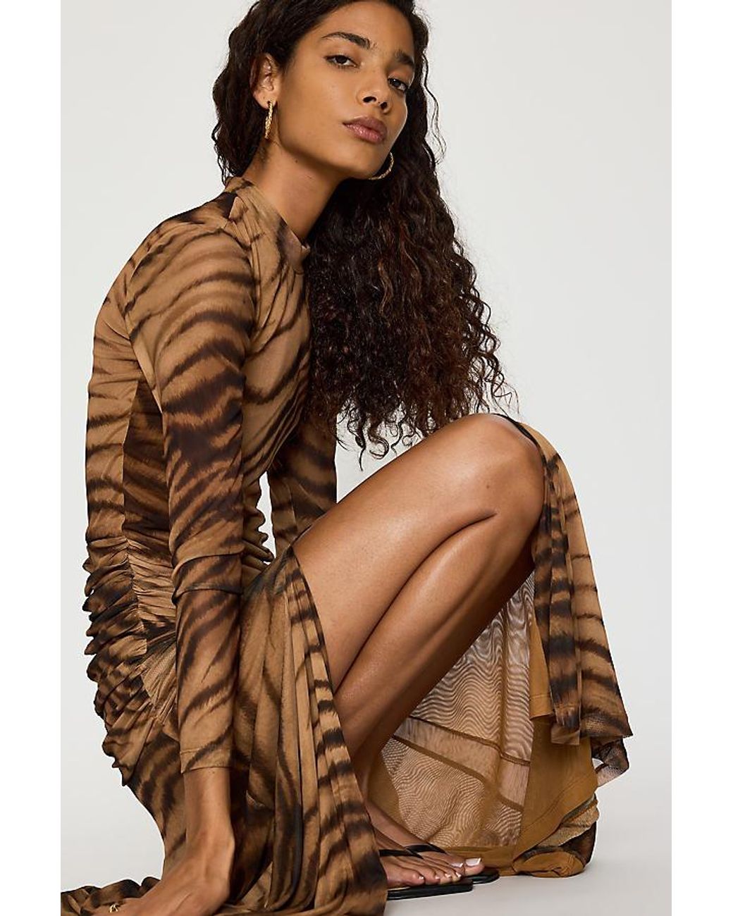 Bardot Brown Lea Printed Mesh Maxi Dress
