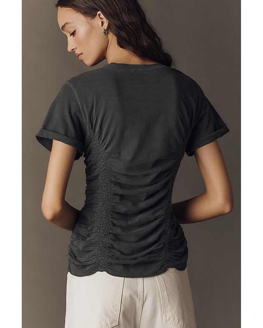 Pilcro Gray The Bennie Slim Crew Neck Cotton-Slub T-Shirt By Cinched Edition