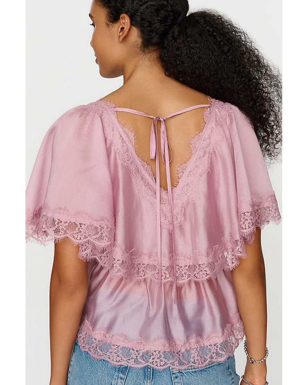 By Anthropologie Pink Silken Lace Blouse