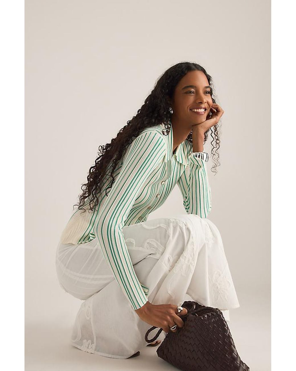 laagam Natural Giulia Stripe Collared Cardigan