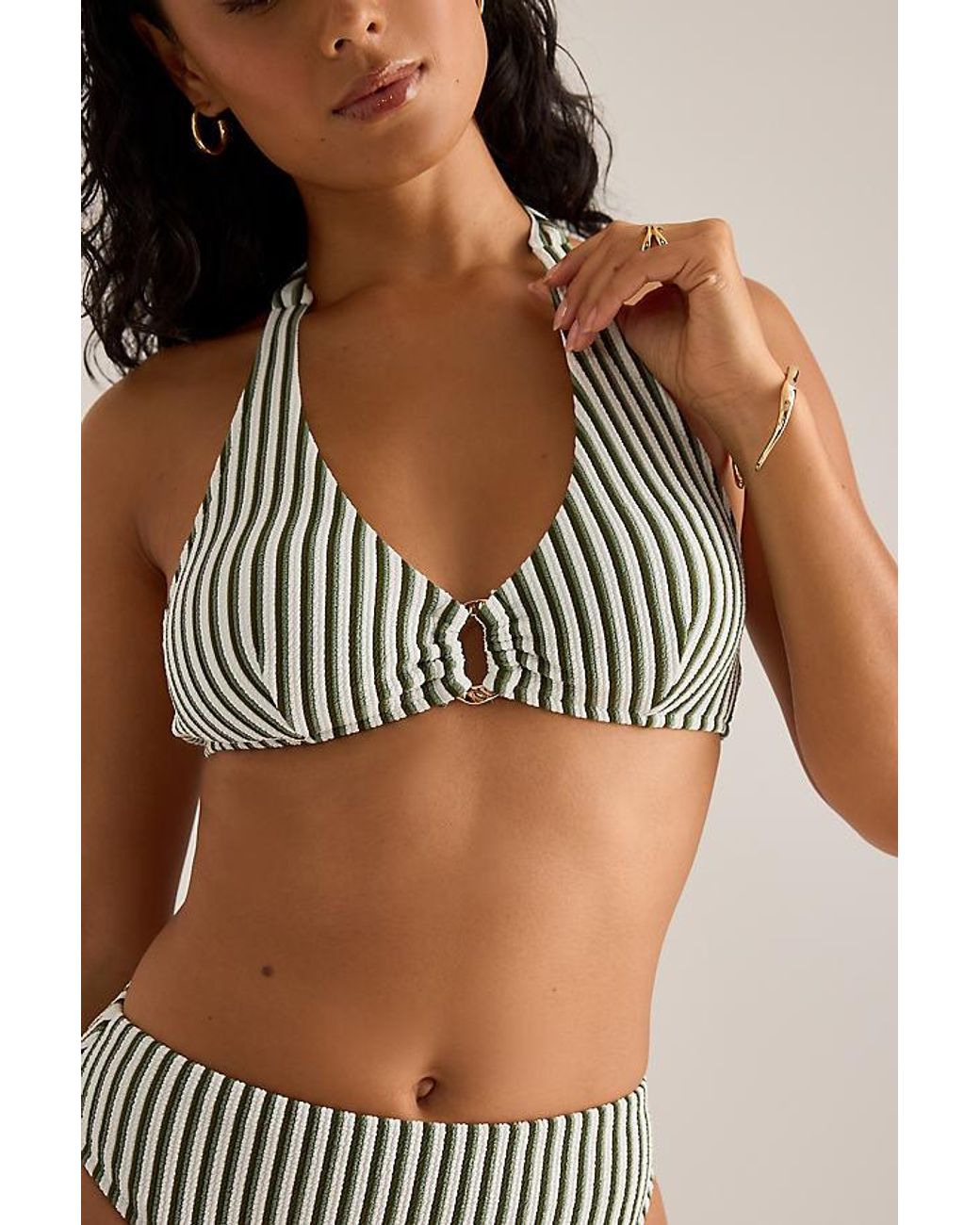 Chelsea Peers Brown Stripe Halter Bikini Top