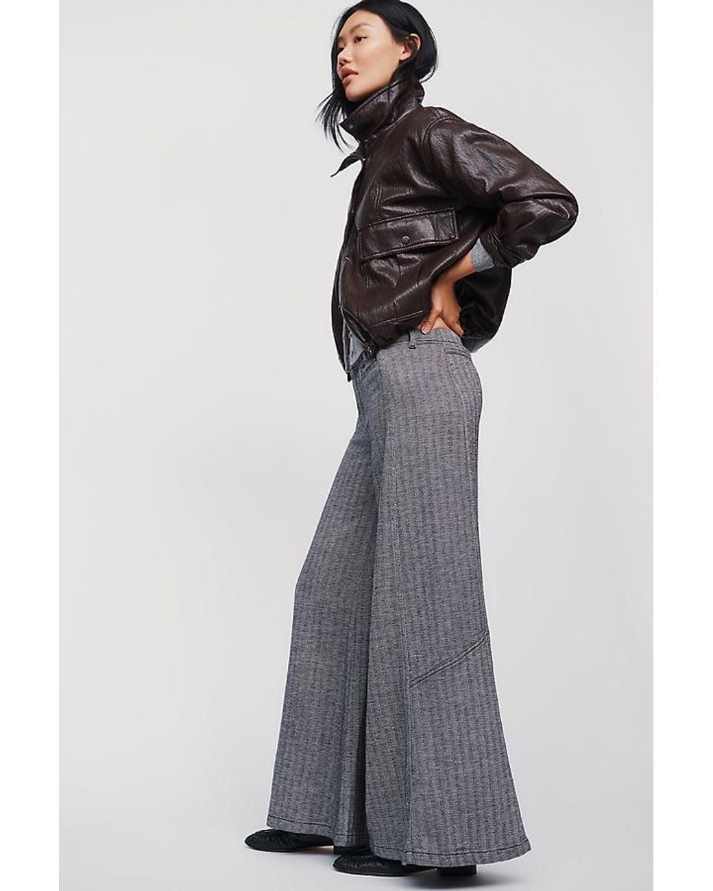 Pilcro Green Lola Mid-Rise Wide-Leg Palazzo Trousers