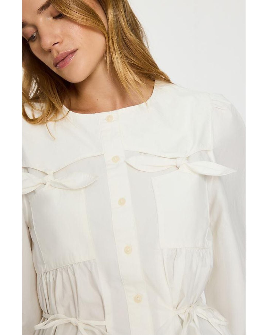 Damson Madder White Lettie 100% Cotton Bow Blouse