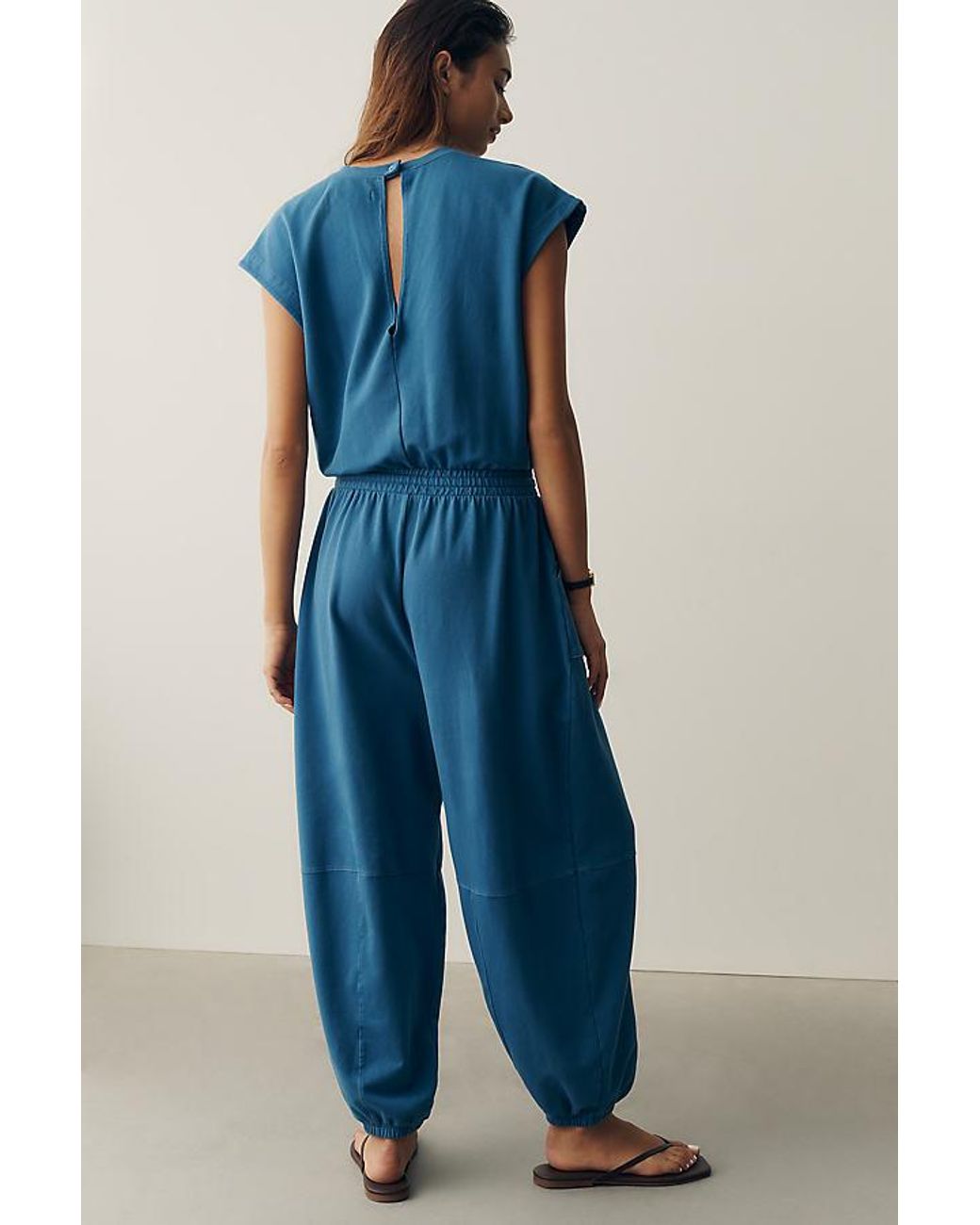 Daily Practice Blue Short Sleeve Knit Jumpsuit