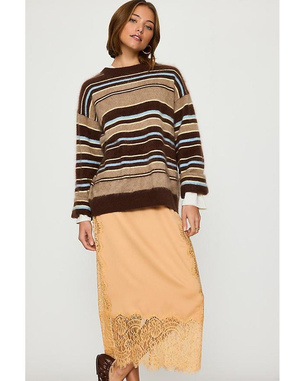 Bl-nk Natural Millie Lace-Trim Midi Skirt