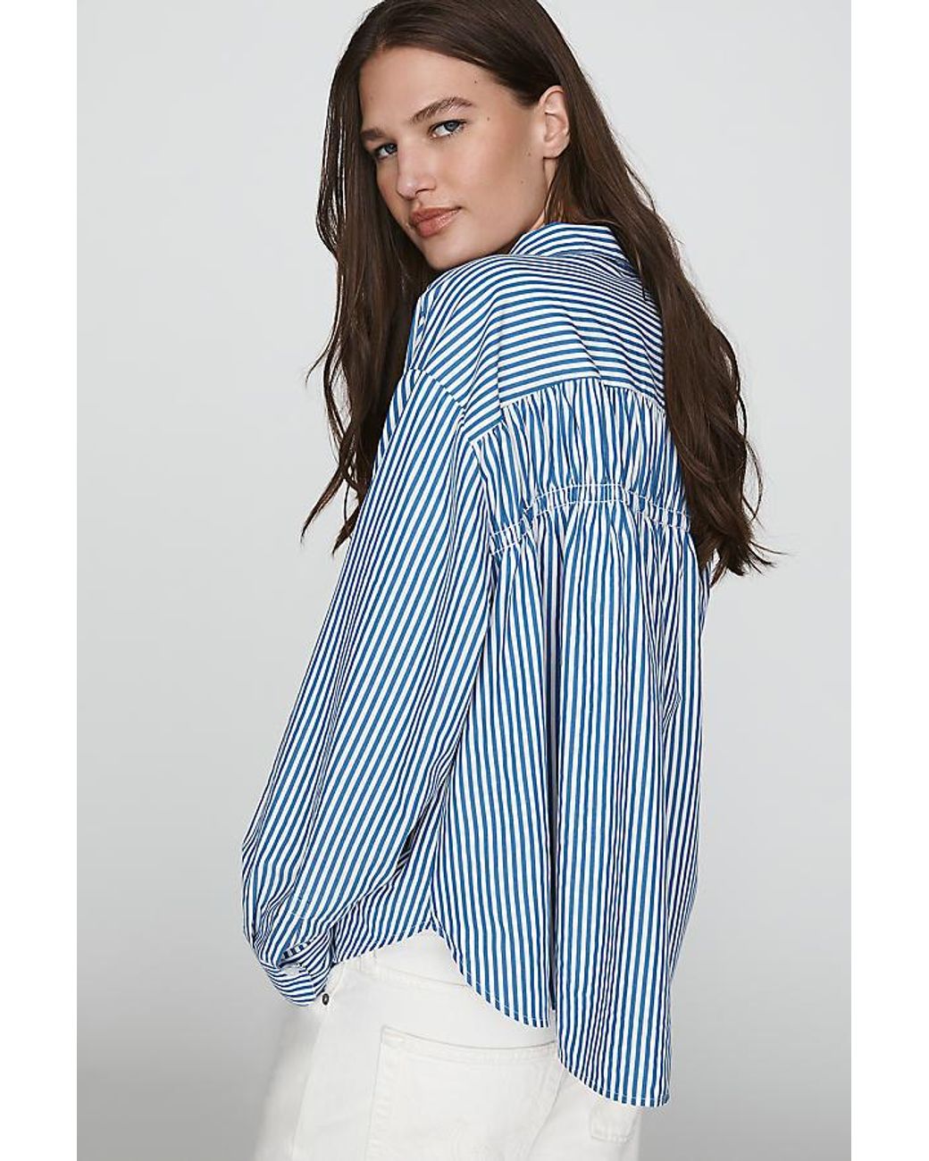 Maeve Blue The Shrunken Bennet Ruched-Back Buttondown Shirt By