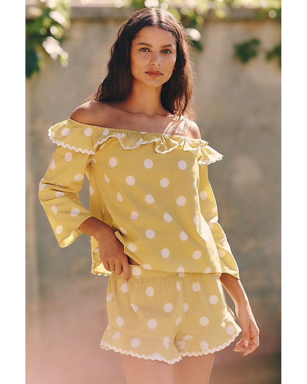 Celandine Yellow Cotton Polka Dot Shorts
