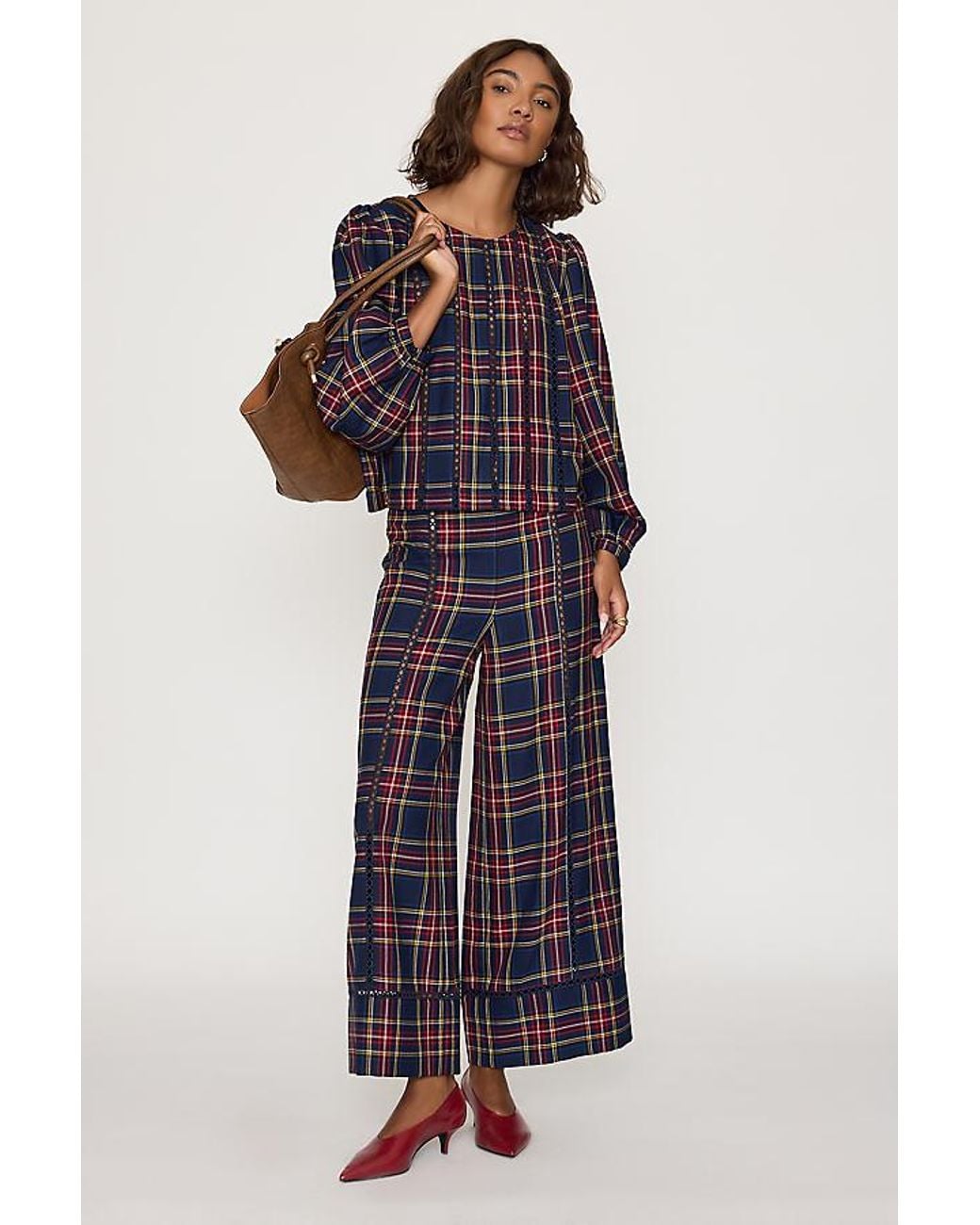 The Tiny Big Sister Blue Check Wide-Leg Trousers
