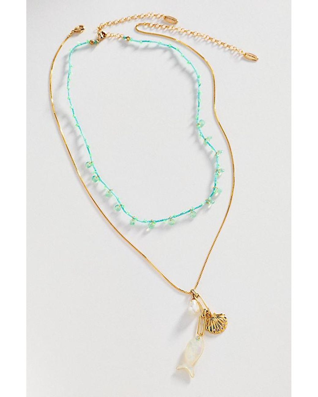 By Anthropologie Blue Threaded Layered Necklaces, Set Of 2