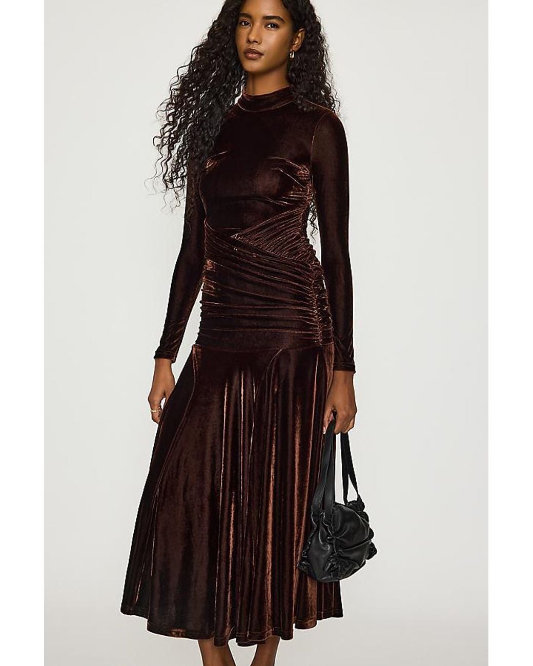 Bardot Brown Korina Velour Long-Sleeve Maxi Dress