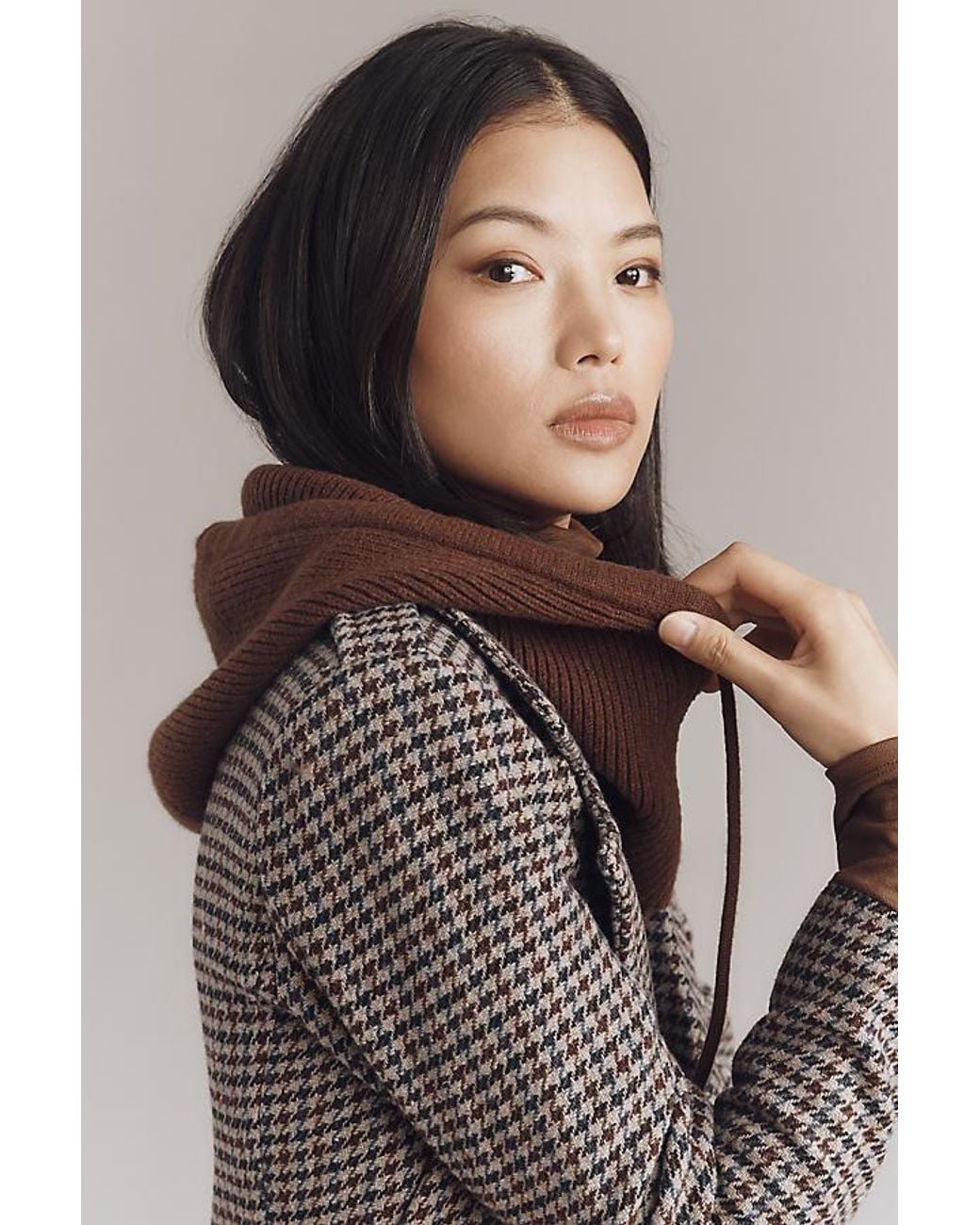 By Anthropologie Brown Ribbed Knit Hood