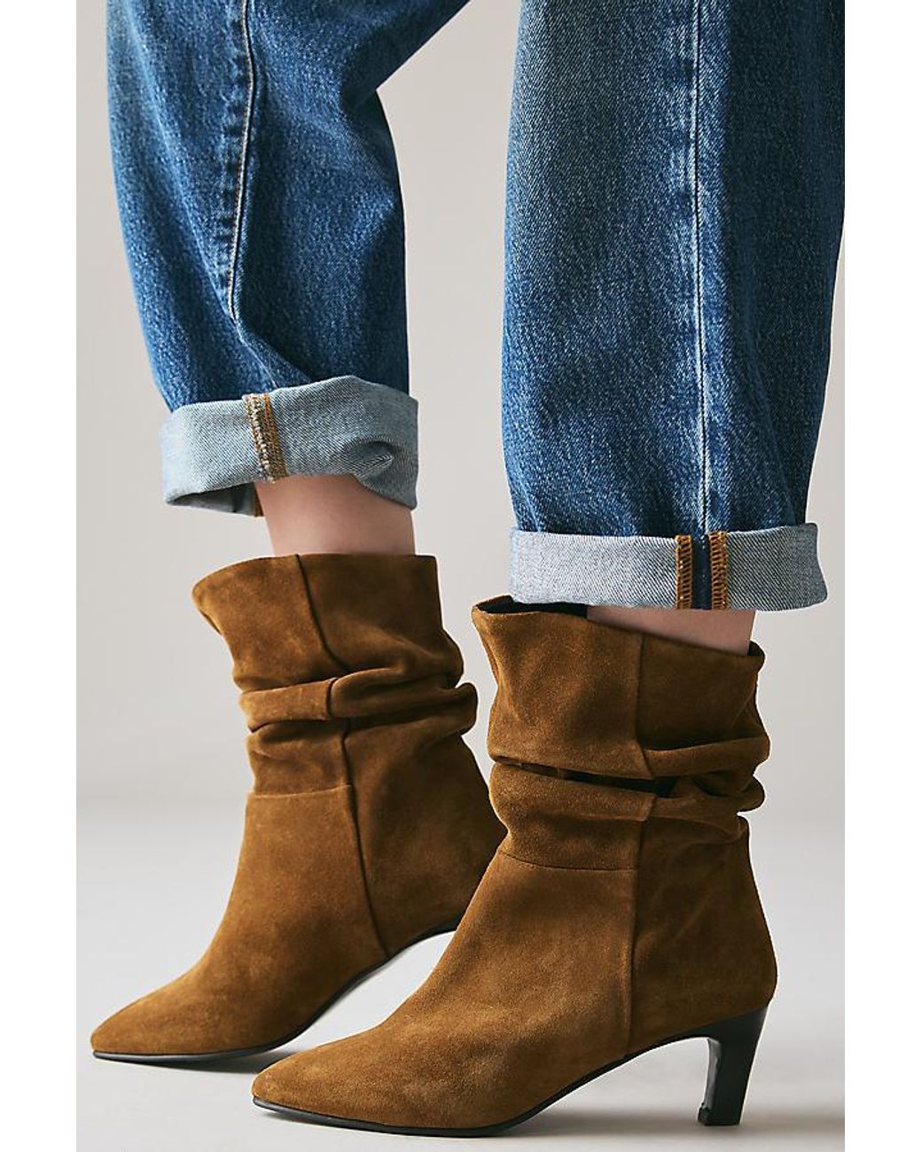 By Anthropologie Brown Suede Scrunch Boots