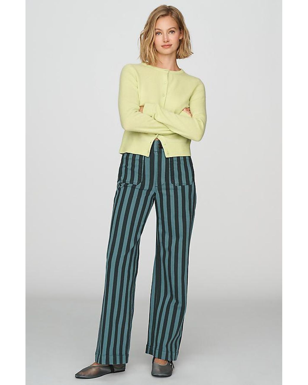 Maeve Blue The Colette Striped Full-Length Wide-Leg Trousers By