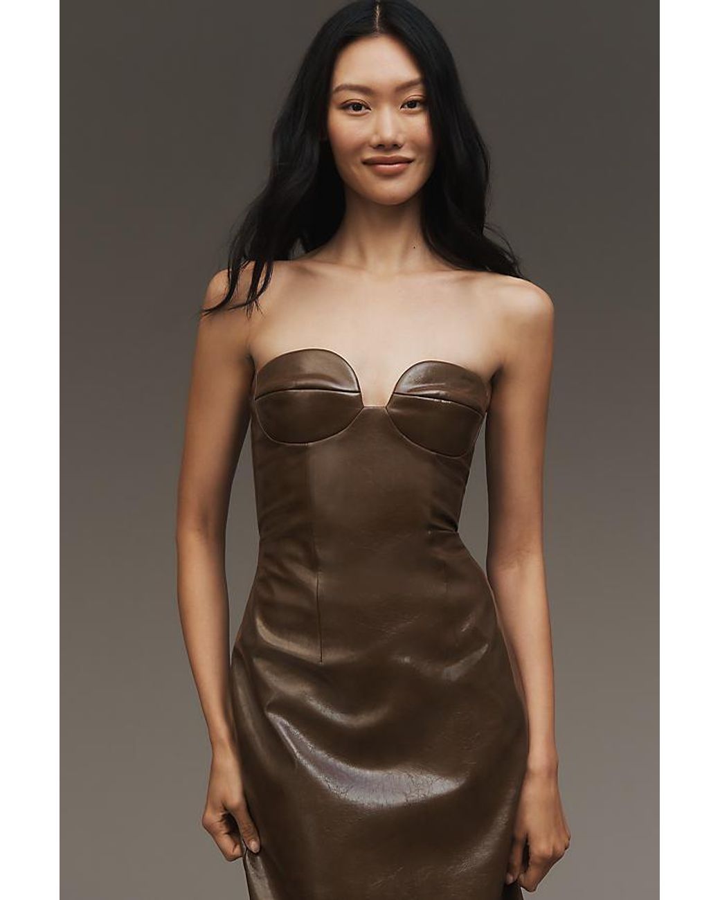 Mare Mare Faux-Leather Strapless Slim Midi Dress in Black | Lyst UK