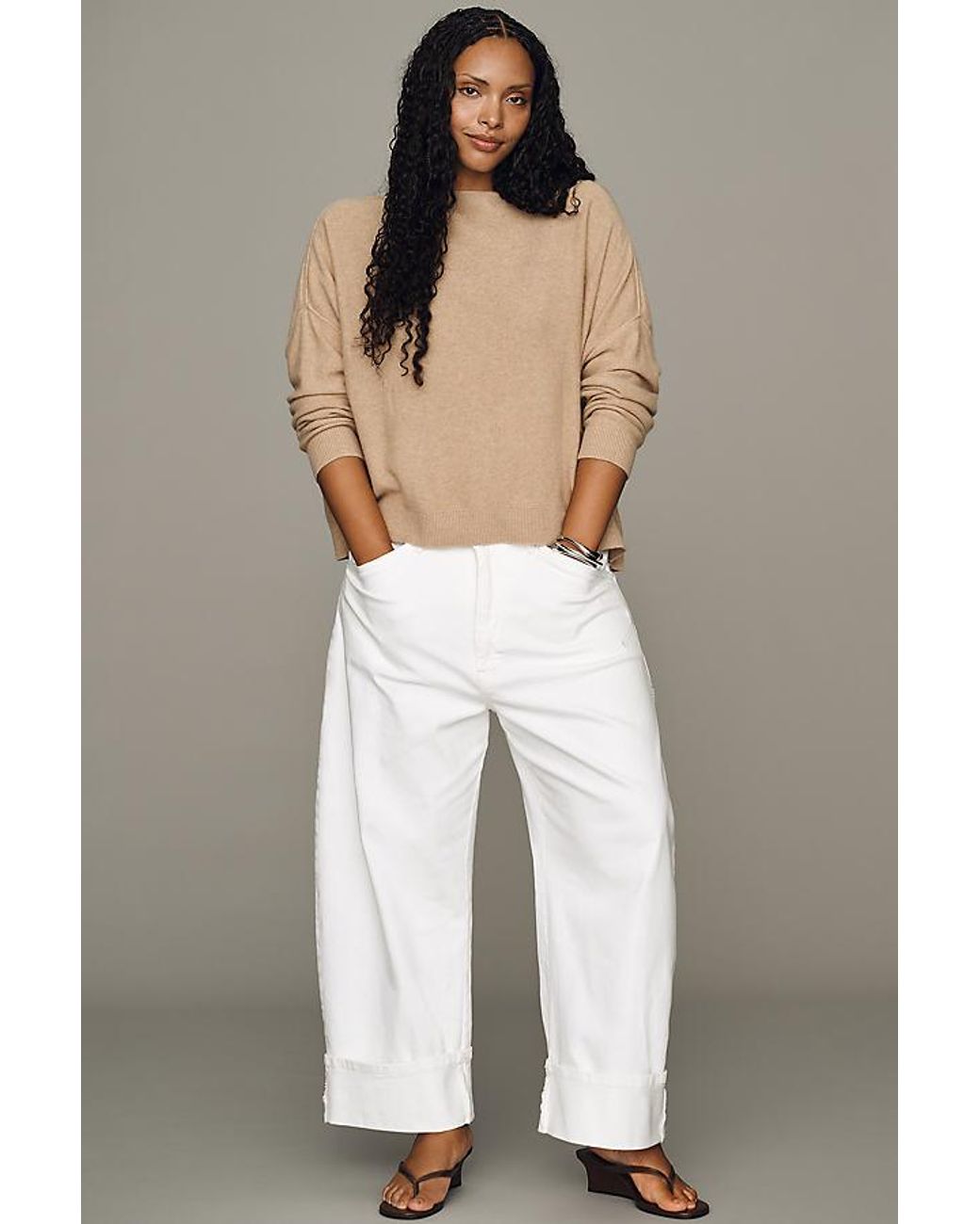 Pilcro White The Kayden High-Rise Cuffed Tapered Jeans By