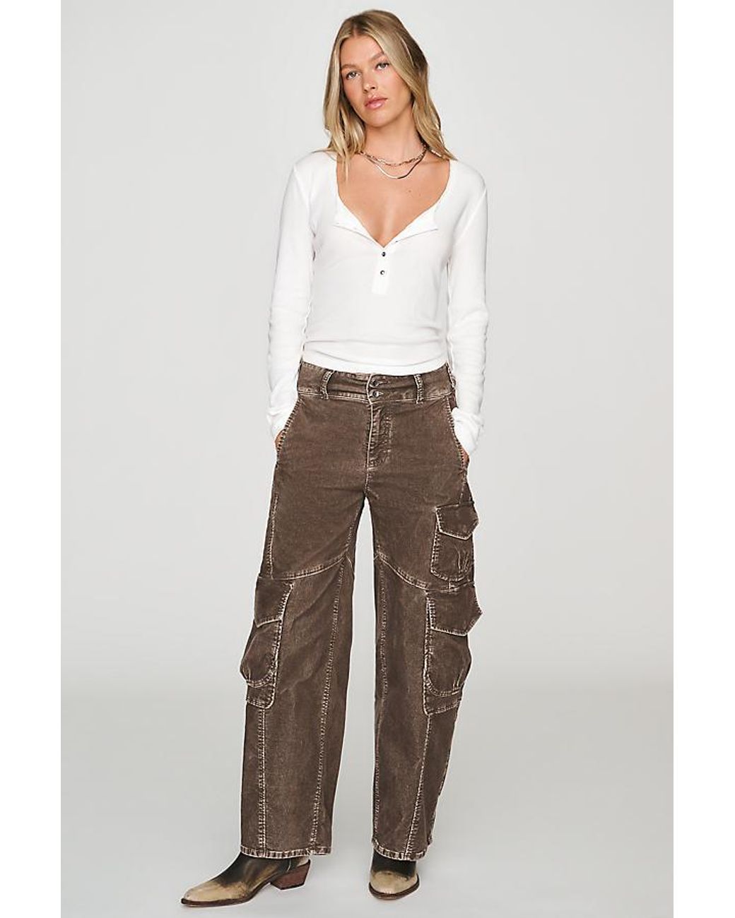 Pilcro White Ribbed Long-Sleeve Henley Top