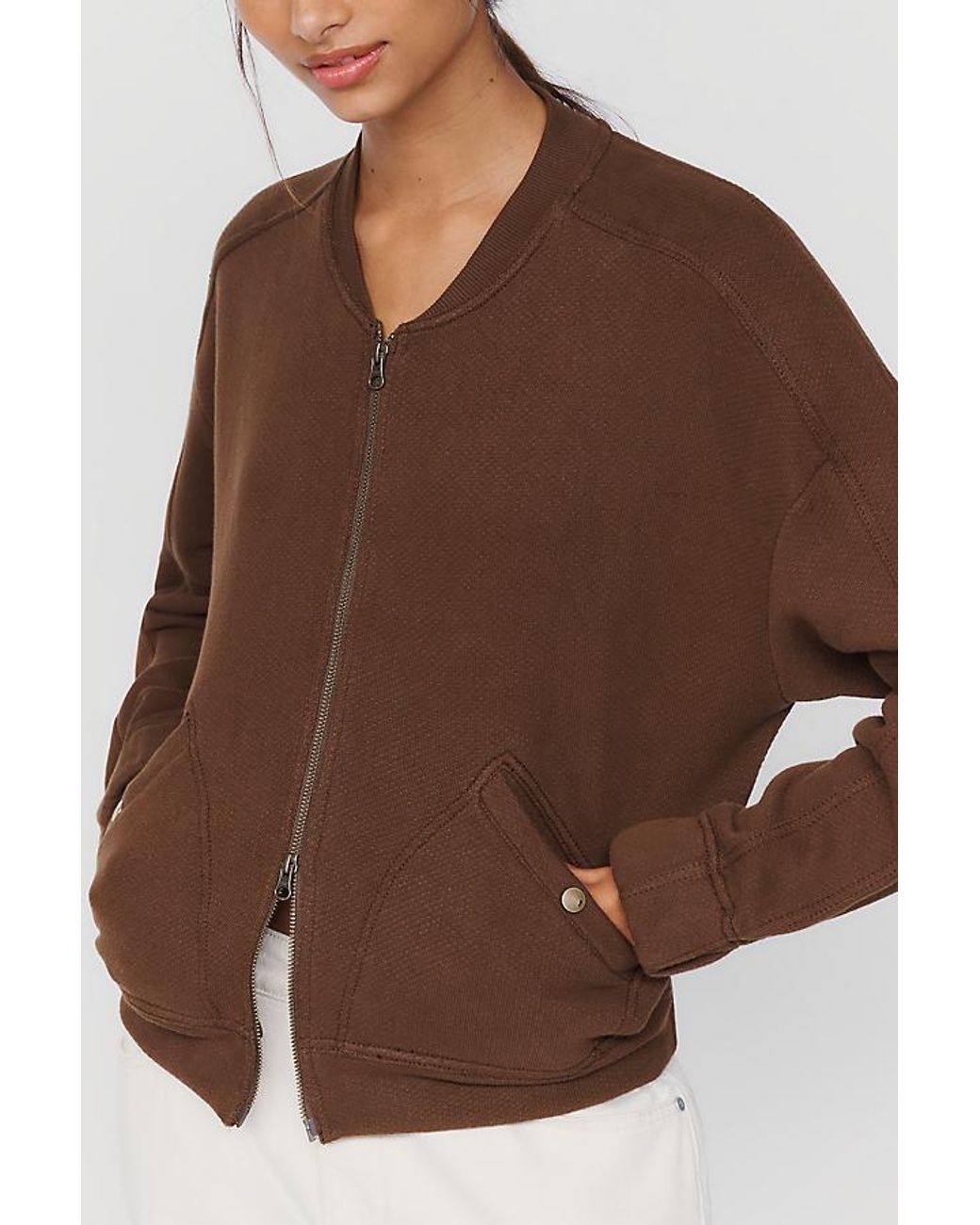Pilcro Brown The Terry Cotton Bomber Sweatshirt