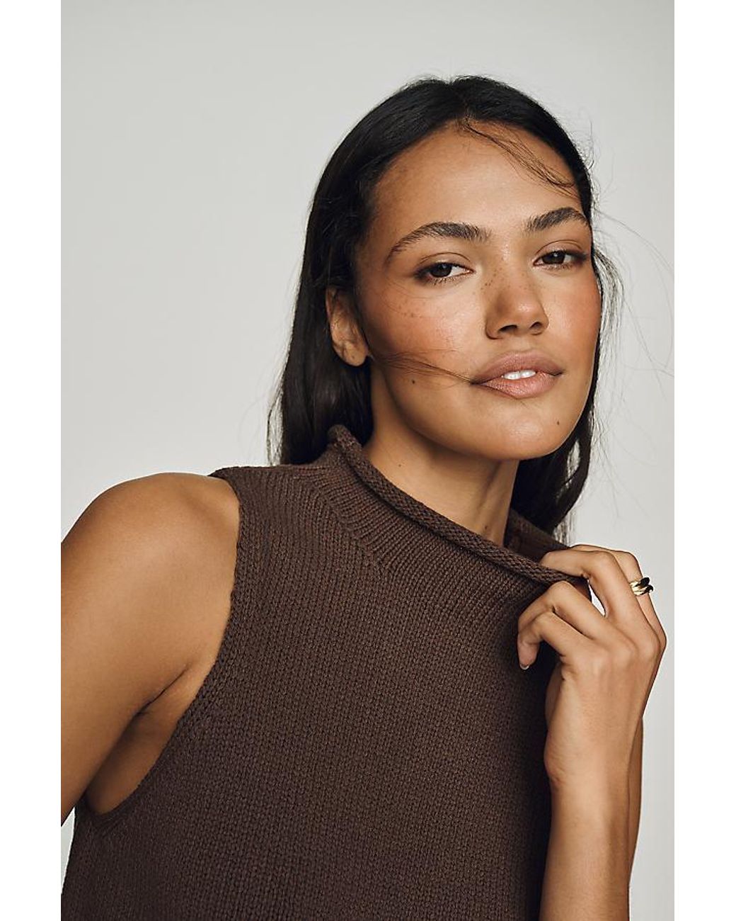 Pilcro Black 100% Cotton Roll-Neck Knit Tank Top