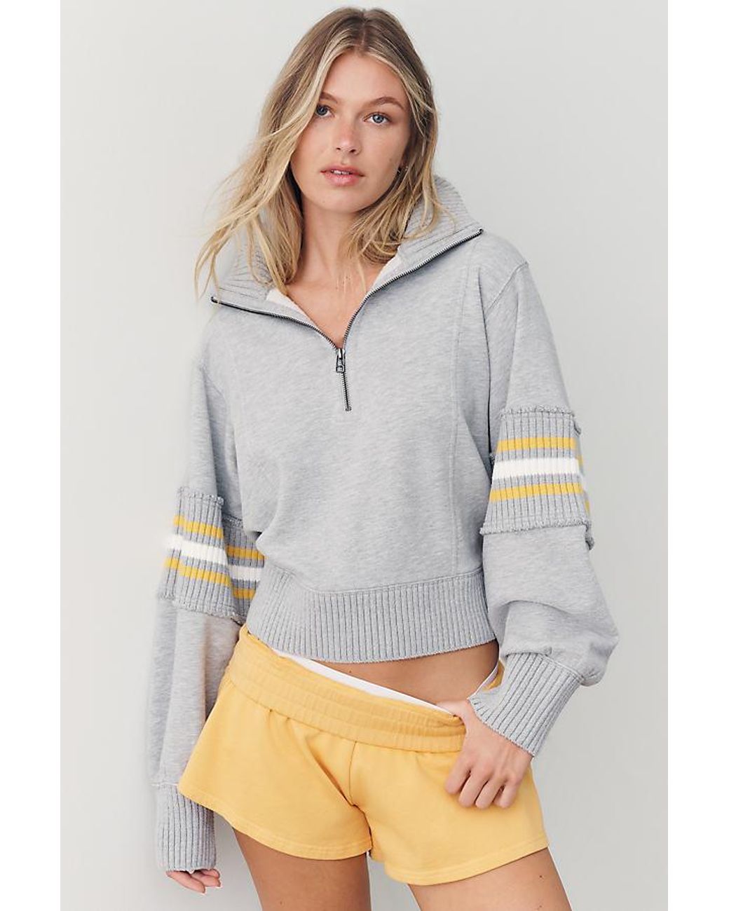 Daily Practice Gray Striped Half-Zip Jumper