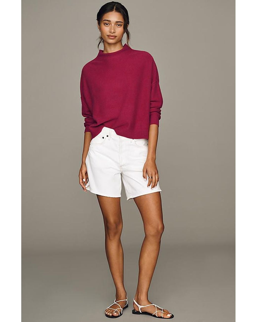 Pilcro Red Alani Cashmere Mock Neck Jumper