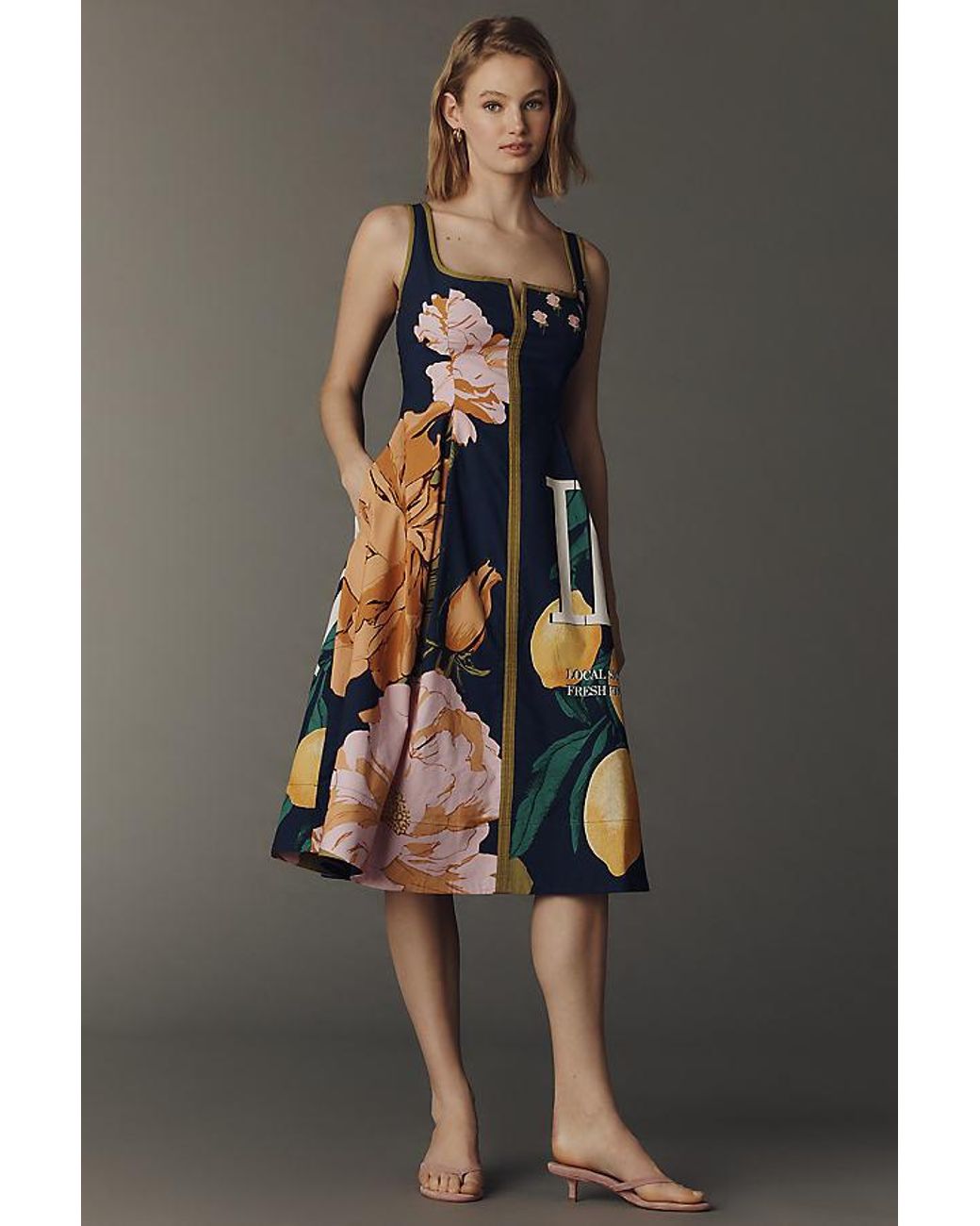 maeve sleeveless notched square neck midi dress Square-Neck Slim Maeve Sleeveless Notched Anthropologie Dress