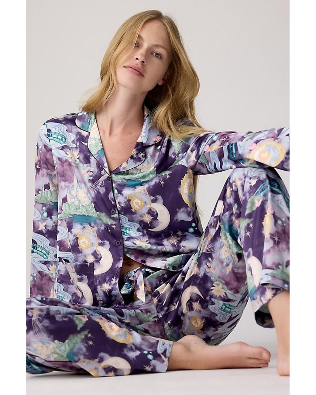 Chelsea Peers Multicolor Satin Dreamscape Kingdom Print Long Pyjama Set
