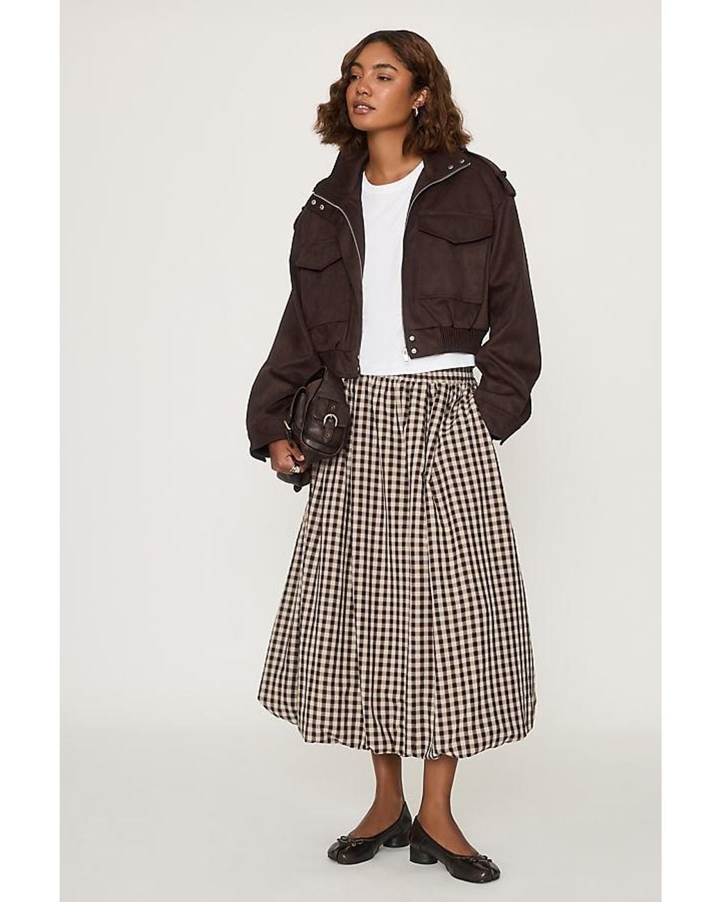 By Anthropologie Multicolor Gingham Bubble Hem Midi Skirt