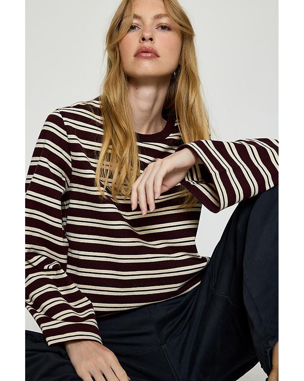 Barbour Gray Maplewood Stripe 100% Cotton Long-Sleeve Top
