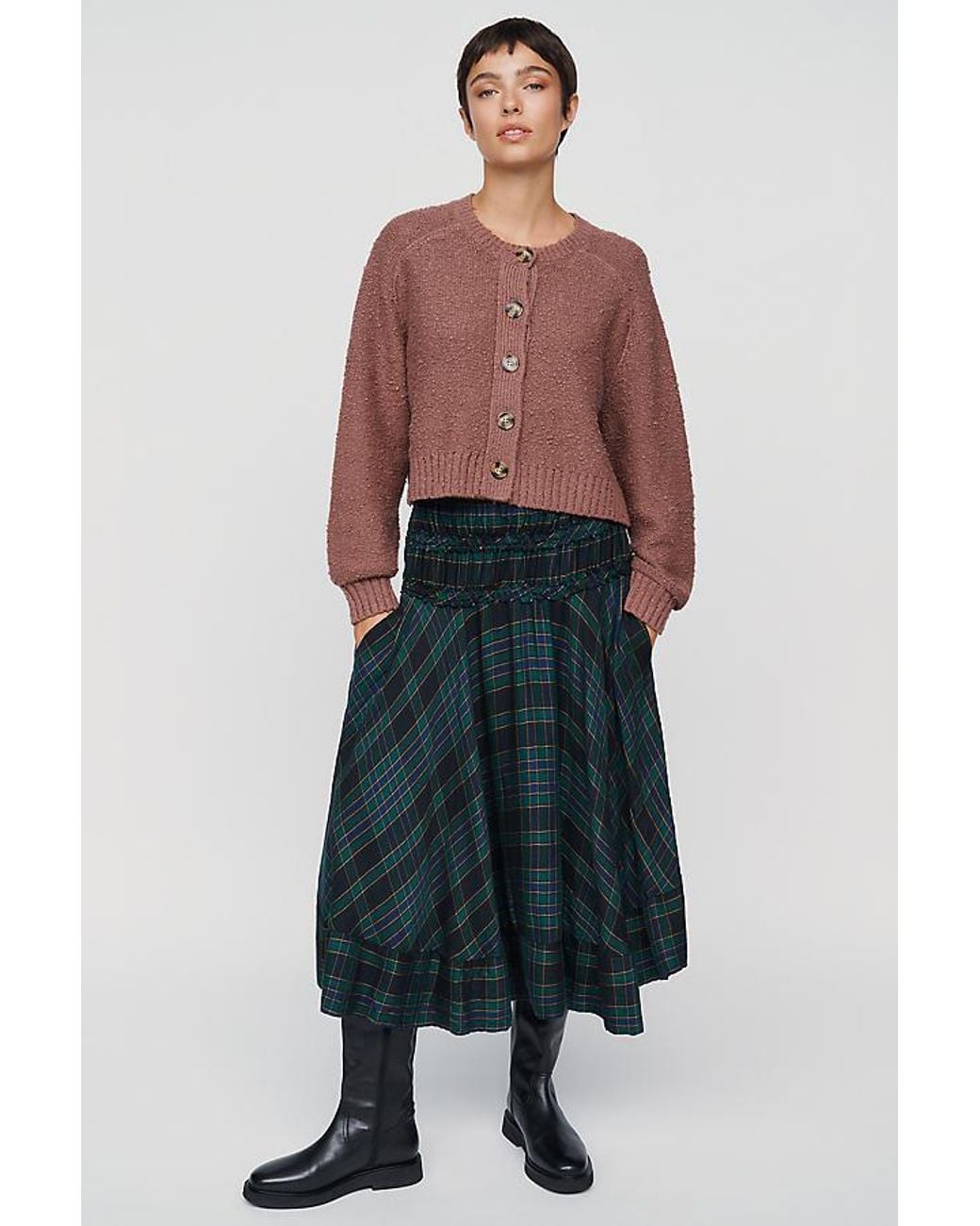 Anthropologie Blue By Plaid Circle Midi Skirt