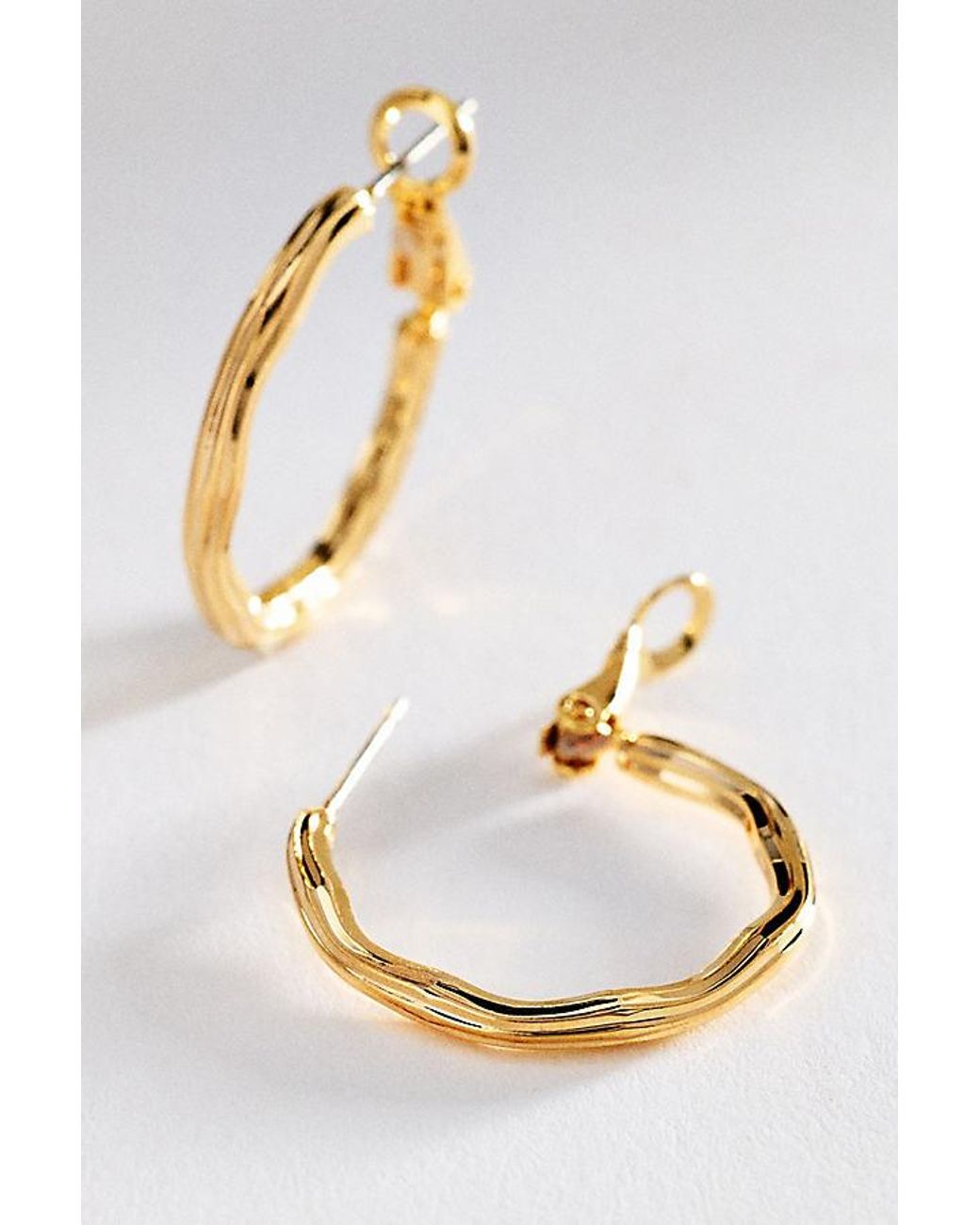 Anthropologie Metallic Ribbed Hoop Earrings