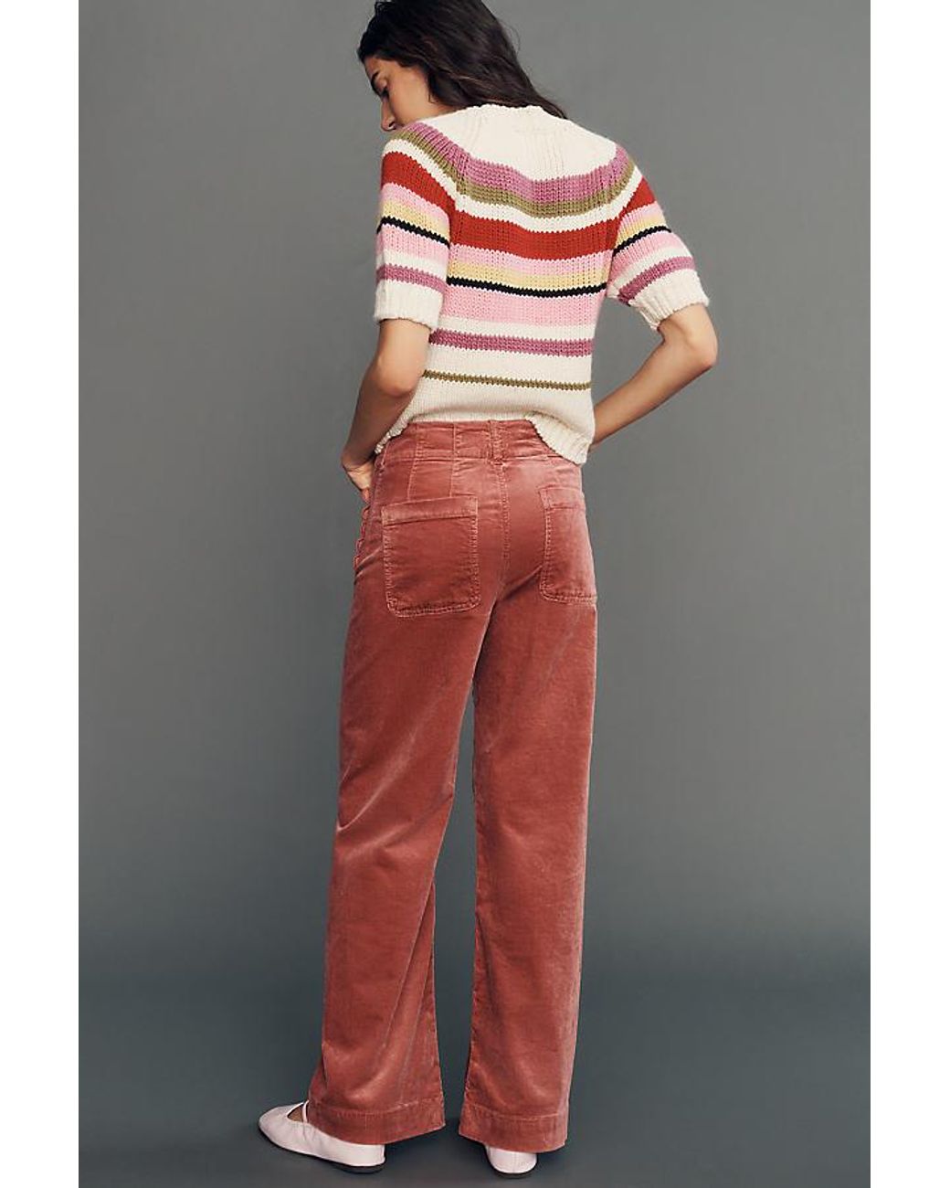 Maeve Gray The Colette Corduroy Scallop-Pocket Wide-Leg Trousers By