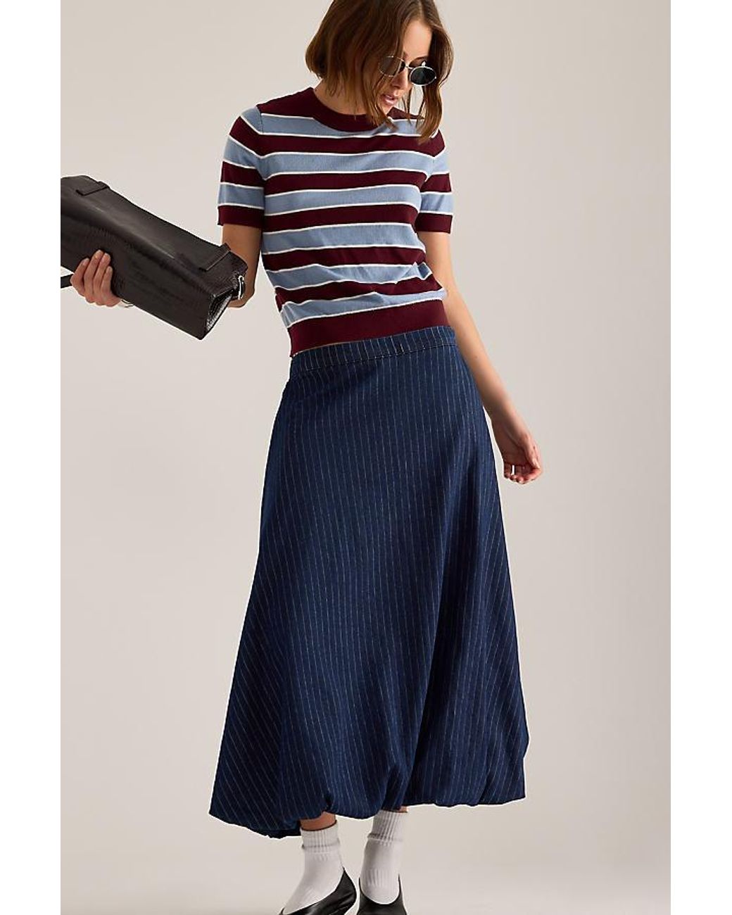 By Anthropologie Blue Denim Midi Bubble Skirt