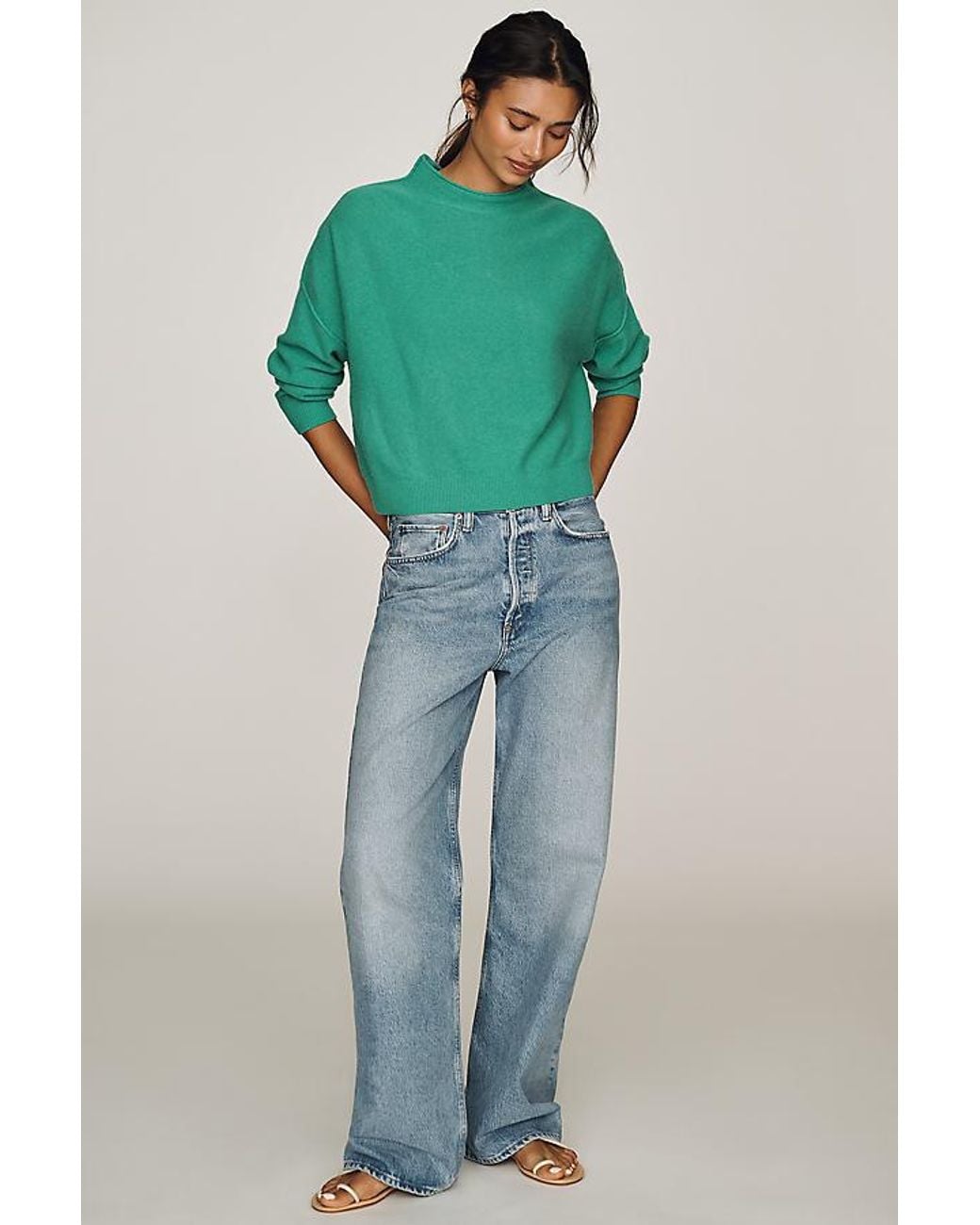 Pilcro Green Alani Cashmere Mock Neck Jumper