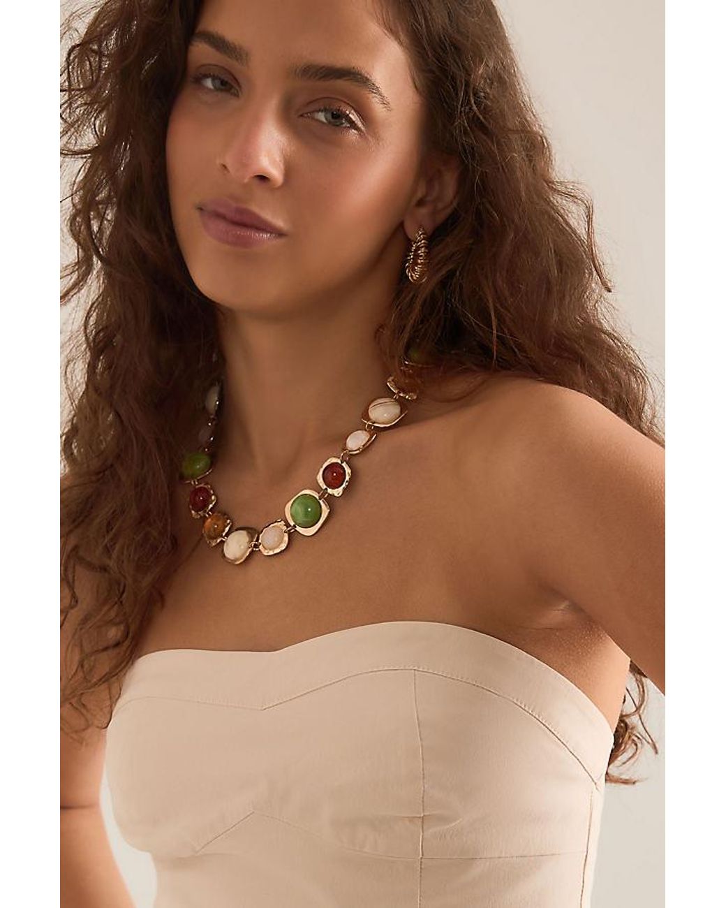 By Anthropologie Brown Plated Resin Stone Necklace