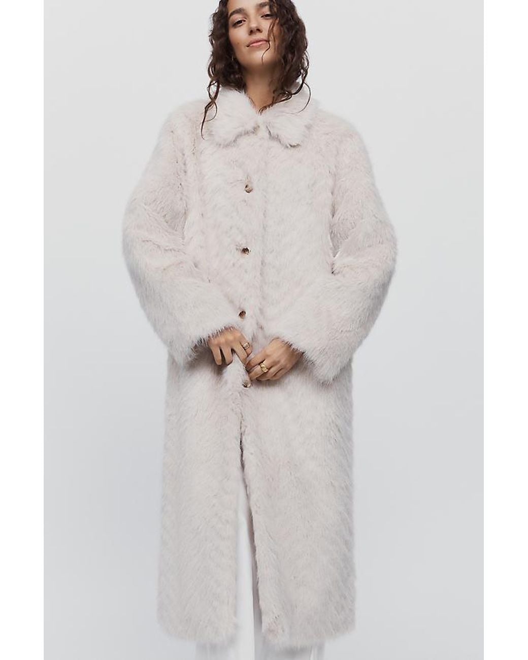 Maeve Gray Faux-Fur Channeled Long Coat
