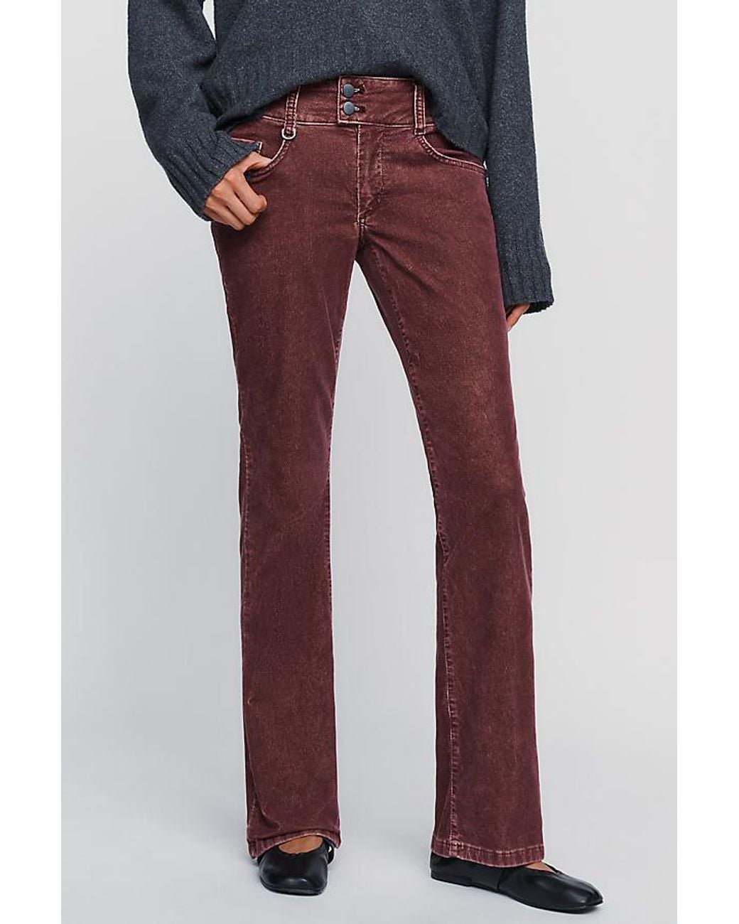 Pilcro Blue Billy Cord Low-Rise Bootcut Trousers