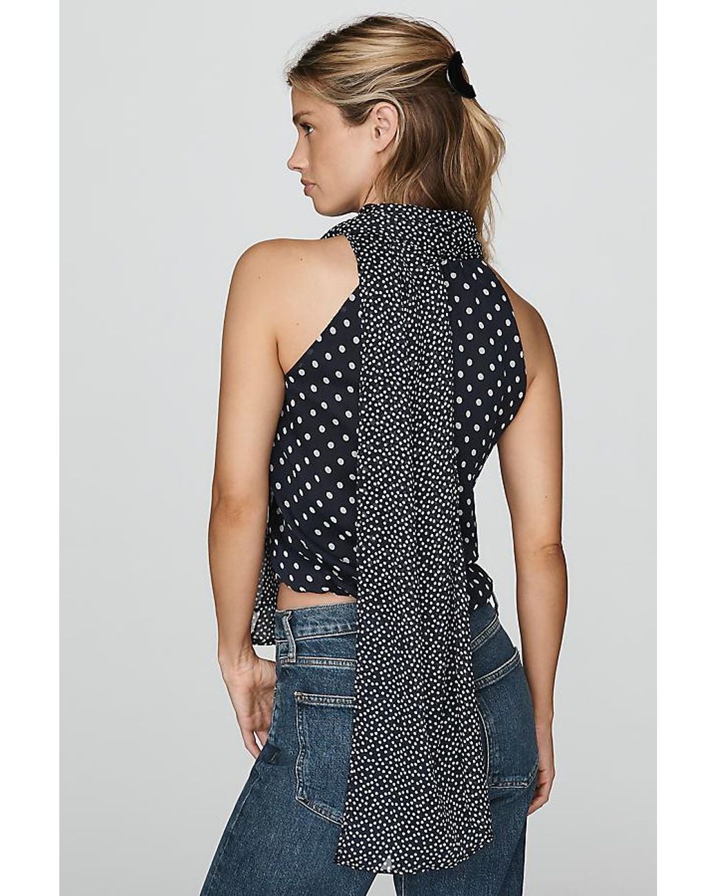 Maeve Blue Mock-Neck Bubble Top