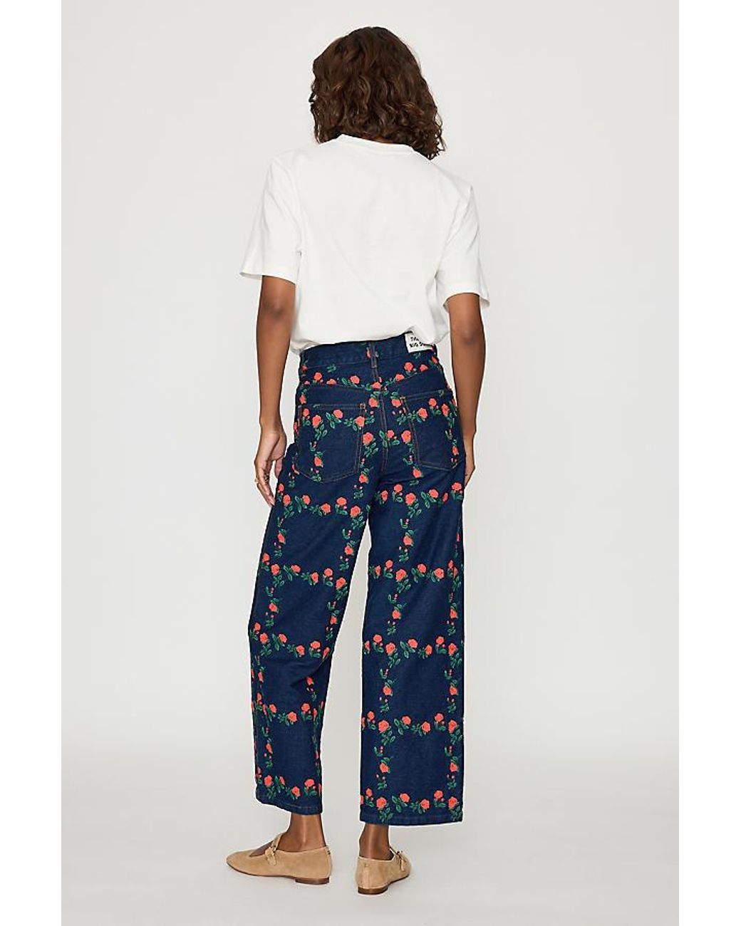 The Tiny Big Sister Blue Floral Embroidered Wide-Leg Jeans