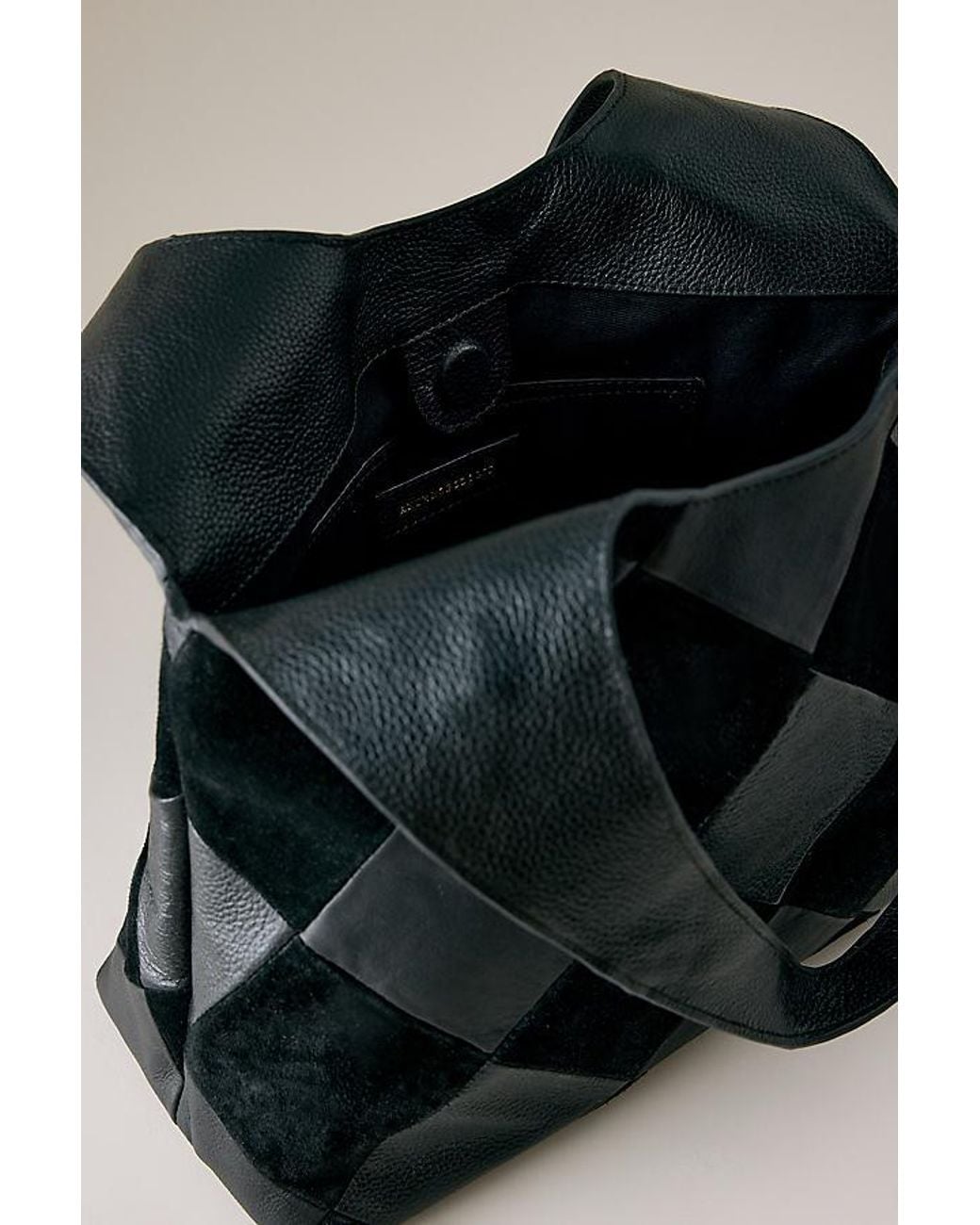By Anthropologie Black Patchwork Suede & Leather Tote Bag