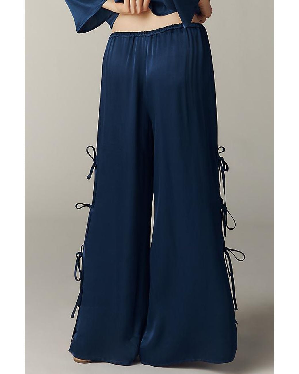 Maeve Blue Silky Tie Wide-Leg Trousers