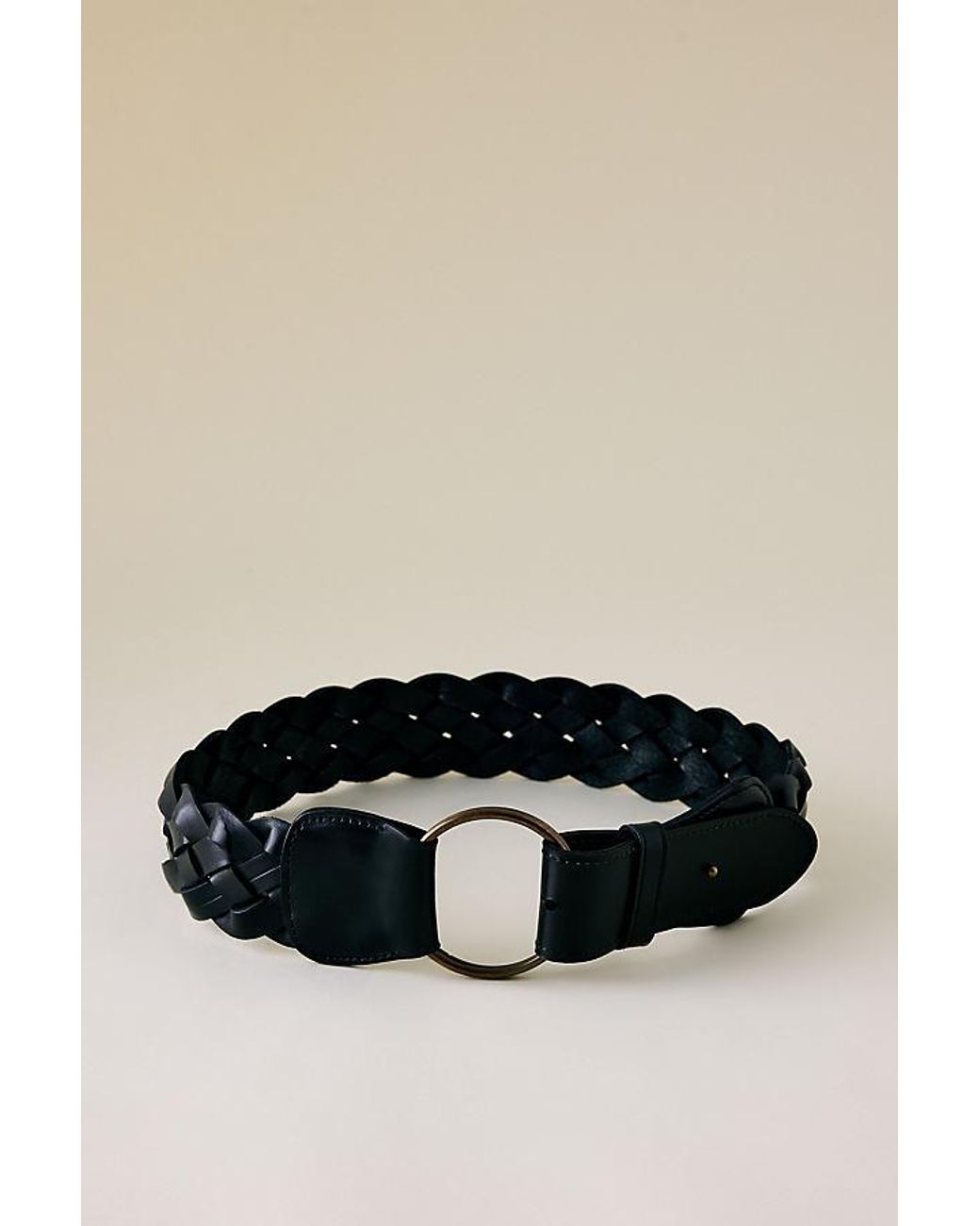 By Anthropologie Black Leather Braid Belt