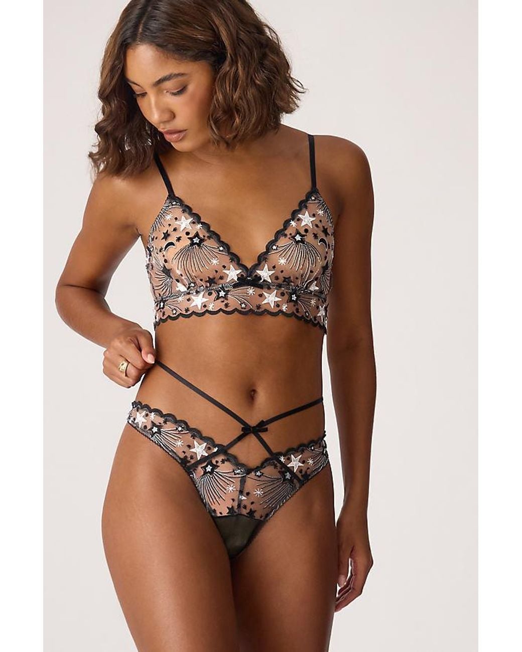Wild Lovers Brown Astrid Embroidered Strappy Thong