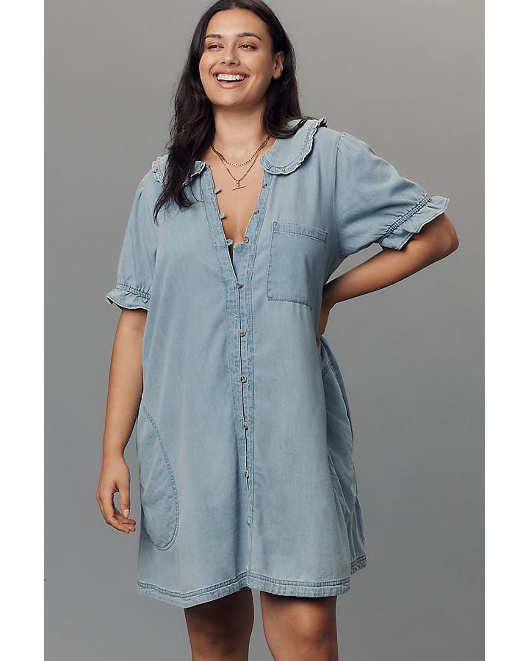 Pilcro Blue The Keira Collared Button-Front Mini Dress By