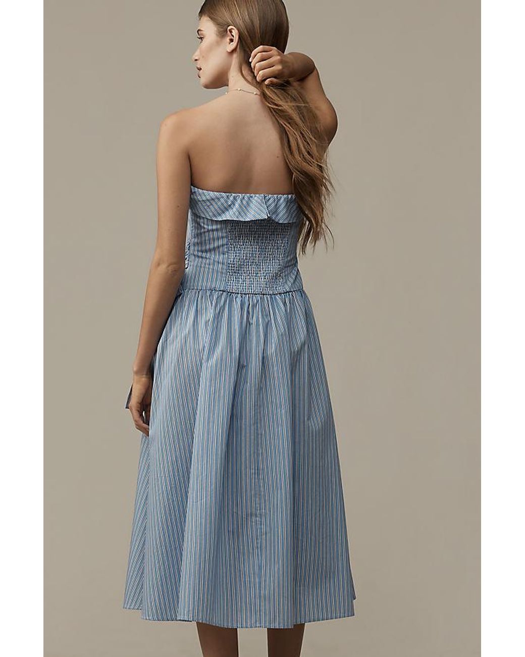 Mare Mare Blue Strapless Shirting Midi Dress