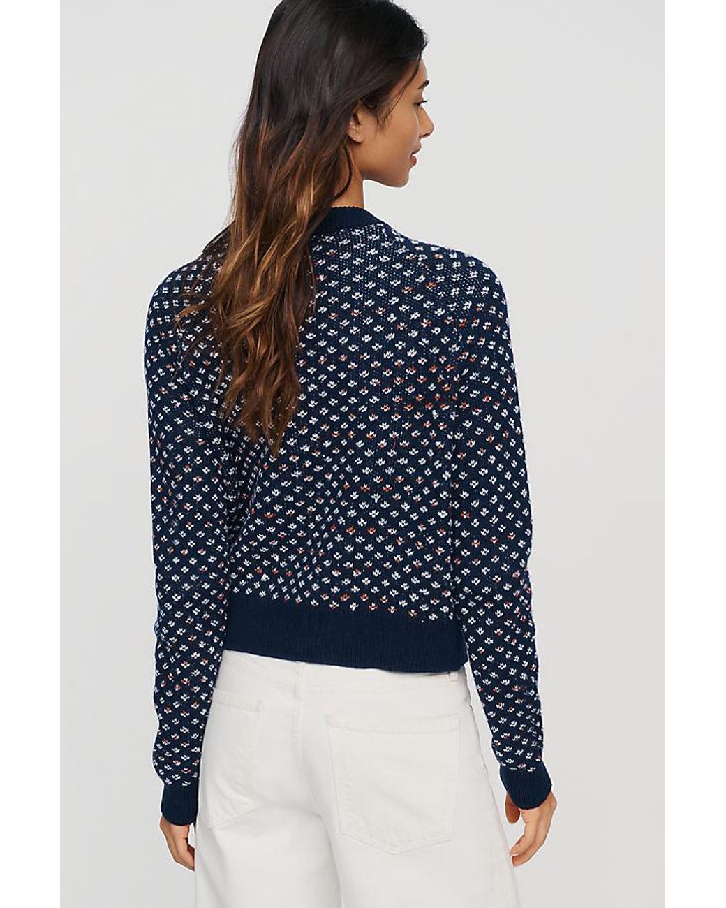 Maeve Blue Cotton-Wool Blend Double Breasted Cardigan