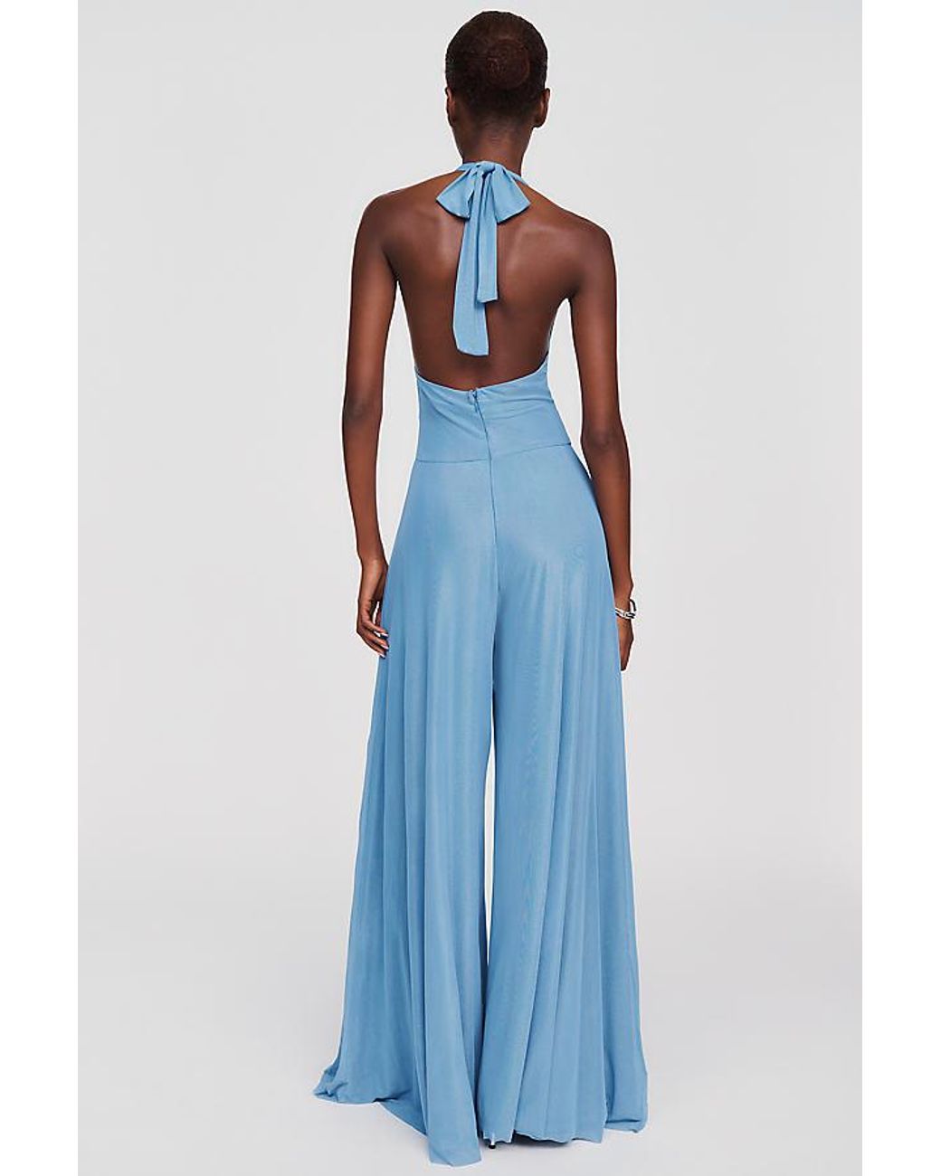 Rare London Blue Halter-Neck Wide-Leg Jumpsuit